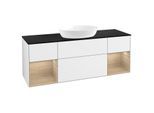 Villeroy und Boch Finion Waschtischunterschrank FD02PCGF 120cm, Abdeckplatte black matt, Regale Oak Veneer, Glossy white lacquer