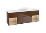 Villeroy und Boch Finion Waschtischunterschrank FD01PCGN 120cm, Abdeckplatte white matt, Regale Oak Veneer, Walnut veneer