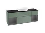 Villeroy und Boch Finion Waschtischunterschrank GD02GKGM 120cm, Abdeckplatte black matt, Emotion, Regale Anthracite matt lacquer, Olive Matt Lacquer