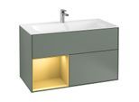 Villeroy und Boch Finion Waschtischunterschrank G030HFGM 99,6x59,1cm, Wandbeleuchtung, Regal links Gold matt, Olive Matt Lacquer