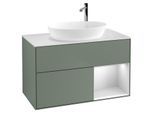 Villeroy und Boch Finion Waschtischunterschrank G901MTGM 100cm, Abdeckplatte white matt, Emotion, Regale White matt lacquer, Olive Matt Lacquer