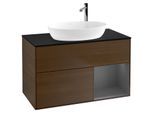 Villeroy und Boch Finion Waschtischunterschrank F902GKGN 100cm, Abdeckplatte black matt, Regale Anthracite matt lacquer, Walnut veneer