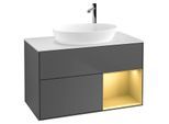 Villeroy und Boch Finion Waschtischunterschrank G901HFGK 100cm, Abdeckplatte white matt, Emotion, Regale Gold matt lacquer, Anthracite matt
