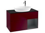 Villeroy und Boch Finion Waschtischunterschrank F902HGHB 100cm, Abdeckplatte black matt, Regale Midnight matt lacquer, Peony Matt