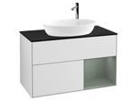 Villeroy und Boch Finion Waschtischunterschrank F902GMMT 100cm, Abdeckplatte black matt, Regale Olive matt lacquer, White matt lacquer