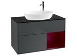 Villeroy und Boch Finion Waschtischunterschrank F902HBHG 100cm, Abdeckplatte black matt, Regale Peony matt lacquer, Midnight Blue Matt Lacquer
