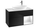 Villeroy und Boch Finion Waschtischunterschrank F901GFPD 100cm, Abdeckplatte white matt, Regale Glossy white lacquer, Black matt lacquer