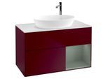 Villeroy und Boch Finion Waschtischunterschrank F901GMHB 100cm, Abdeckplatte white matt, Regale Olive matt lacquer, Peony Matt