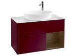 Villeroy und Boch Finion Waschtischunterschrank F901GNHB 100cm, Abdeckplatte white matt, Regale Walnut Veneer, Peony Matt