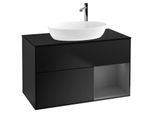 Villeroy und Boch Finion Waschtischunterschrank G902GKPD 100cm, Abdeckplatte black matt, Emotion, Regale Anthracite matt lacquer, Black matt lacquer