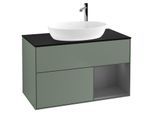 Villeroy und Boch Finion Waschtischunterschrank G902GKGM 100cm, Abdeckplatte black matt, Emotion, Regale Anthracite matt lacquer, Olive Matt Lacquer