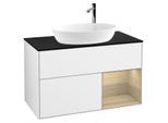 Villeroy und Boch Finion Waschtischunterschrank G902PCGF 100cm, Abdeckplatte black matt, Emotion, Regale Oak Veneer, Glossy white lacquer