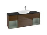 Villeroy und Boch Finion Waschtischunterschrank F982GMGN 160cm, Abdeckplatte black matt, Regale Olive matt lacquer, Walnut veneer