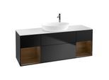 Villeroy und Boch Finion Waschtischunterschrank F981GNPD 160cm, Abdeckplatte white matt, Regale Walnut Veneer, Black matt lacquer