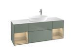 Villeroy und Boch Finion Waschtischunterschrank F981PCGM 160cm, Abdeckplatte white matt, Regale Oak Veneer, Olive Matt Lacquer
