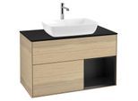 Villeroy und Boch Finion Waschtischunterschrank G782PDPC 100cm, Abdeckplatte black matt, Emotion, Regale Black matt lacquer, Oak Veneer