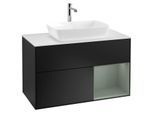 Villeroy und Boch Finion Waschtischunterschrank G781GMPD 100cm, Abdeckplatte white matt, Emotion, Regale Olive matt lacquer, Black matt lacquer