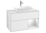 Villeroy und Boch Finion Waschtischunterschrank G781MTGF 100cm, Abdeckplatte white matt, Emotion, Regale White matt lacquer, Glossy white lacquer