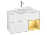 Villeroy und Boch Finion Waschtischunterschrank G781HFGF 100cm, Abdeckplatte white matt, Emotion, Regale Gold matt lacquer, Glossy white lacquer