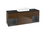 Villeroy und Boch Finion Waschtischunterschrank F742HGGN 160x60,3x50,1cm, Regale Midnight matt lacquer, Walnut veneer