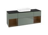 Villeroy und Boch Finion Waschtischunterschrank F742GNGM 160x60,3x50,1cm, Regale Walnut veneer, Olive Matt Lacquer