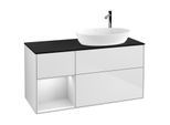 Villeroy und Boch Finion Waschtischunterschrank F922MTMT 120cm, Abdeckplatte black matt, Regale White matt lacquer, White matt lacquer