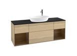Villeroy und Boch Finion Waschtischunterschrank G982GNPC 160cm, Abdeckplatte black matt, Emotion, Regale Walnut Veneer, Oak Veneer