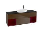 Villeroy und Boch Finion Waschtischunterschrank G982HBGN 160cm, Abdeckplatte black matt, Emotion, Regale Peony matt lacquer, Walnut veneer