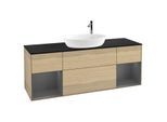 Villeroy und Boch Finion Waschtischunterschrank G982GKPC 160cm, Abdeckplatte black matt, Emotion, Regale Anthracite matt lacquer, Oak Veneer