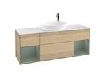 Villeroy und Boch Finion Waschtischunterschrank G981GMPC 160cm, Abdeckplatte white matt, Emotion, Regale Olive matt lacquer, Oak Veneer