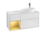 Villeroy und Boch Finion Waschtischunterschrank F921HFMT 120cm, Abdeckplatte white matt, Regale Gold matt lacquer, White matt lacquer