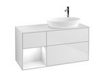 Villeroy und Boch Finion Waschtischunterschrank G921GFMT 120cm, Abdeckplatte white matt, Emotion, Regale Glossy white lacquer, White matt lacquer