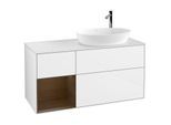 Villeroy und Boch Finion Waschtischunterschrank G921GNGF 120cm, Abdeckplatte white matt, Emotion, Regale Walnut Veneer, Glossy white lacquer
