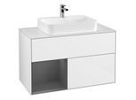 Villeroy und Boch Finion Waschtischunterschrank G361GKGF 100cm, Abdeckplatte white matt, Emotion, Regal links Anthracite matt, Glossy white lacquer