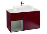 Villeroy und Boch Finion Waschtischunterschrank G361GMHB 100cm, Abdeckplatte white matt, Emotion, Regal links Olive Matt Lacquer, Peony Matt