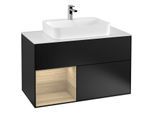 Villeroy und Boch Finion Waschtischunterschrank G361PCPD 100cm, Abdeckplatte white matt, Emotion, Regal links Oak Veneer, Black matt lacquer