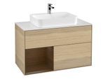 Villeroy und Boch Finion Waschtischunterschrank G361GNPC 100cm, Abdeckplatte white matt, Emotion, Regal links Walnut veneer, Oak Veneer