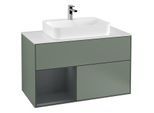 Villeroy und Boch Finion Waschtischunterschrank G361HGGM 100cm, Abdeckplatte white matt, Emotion, Regal links Midnight Blue Matt Lacquer, Olive Matt Lacquer