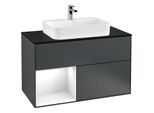Villeroy und Boch Finion Waschtischunterschrank F362GFHG 100cm, Abdeckplatte black matt, Regal links Glossy white lacquer, Midnight Blue Matt Lacquer