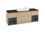 Villeroy und Boch Finion Waschtischunterschrank G332HGPC 160cm, Abdeckplatte black matt, Emotion, Regale Midnight matt lacquer, Oak Veneer