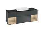 Villeroy und Boch Finion Waschtischunterschrank G332PCHG 160cm, Abdeckplatte black matt, Emotion, Regale Oak Veneer, Midnight Blue Matt Lacquer
