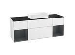Villeroy und Boch Finion Waschtischunterschrank F332HGGF 160x60,3cm, Abdeckplatte black matt, Regale Midnight matt lacquer, Glossy white lacquer