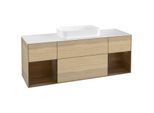 Villeroy und Boch Finion Waschtischunterschrank G331GNPC 160cm, Abdeckplatte white matt, Emotion, Regale Walnut veneer, Oak Veneer