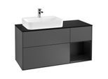 Villeroy und Boch Finion Waschtischunterschrank G402PDGK 120cm, Abdeckplatte black matt, Emotion, Regal rechts Black matt lacquer, Anthracite matt