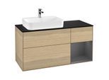 Villeroy und Boch Finion Waschtischunterschrank F402GKPC 120cm, Abdeckplatte black matt, Regal rechts Anthracite matt, Oak Veneer