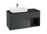 Villeroy und Boch Finion Waschtischunterschrank F402PDHG 120cm, Abdeckplatte black matt, Regal rechts Black matt lacquer, Midnight Blue Matt Lacquer