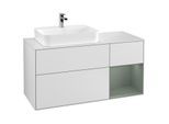 Villeroy und Boch Finion Waschtischunterschrank G401GMMT 120cm, Abdeckplatte white matt, Emotion, Regal rechts Olive Matt Lacquer, White matt lacquer