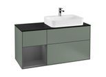 Villeroy und Boch Finion Waschtischunterschrank G392GKGM 120cm, Abdeckplatte black matt, Emotion, Regal links Anthracite matt, Olive Matt Lacquer
