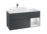 Villeroy und Boch Finion Waschtischunterschrank F401MTHG 120cm, Abdeckplatte white matt, Regal rechts White matt lacquer, Midnight Blue Matt Lacquer