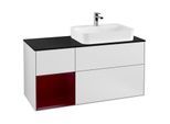 Villeroy und Boch Finion Waschtischunterschrank F392HBMT 120cm, Abdeckplatte black matt, Regal links Peony, White matt lacquer